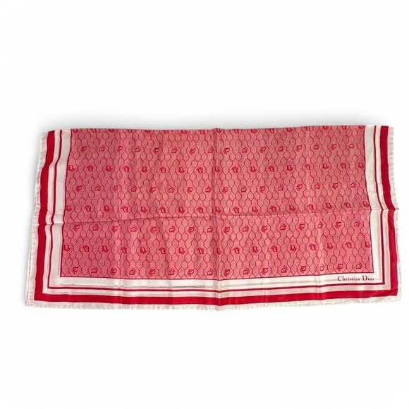 Christian Dior Square Silk Scarf in House Motif Red and White - Picture 1 of 6